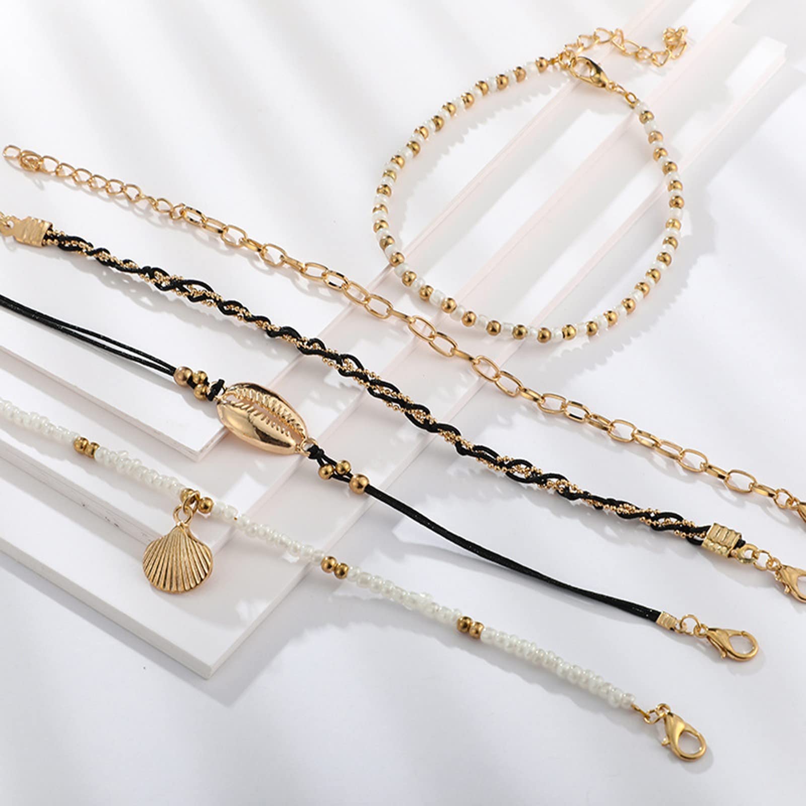 Aucuu Fußkettchen für Damen, Fußkette Damen, Verstellbare Fußkettchen, Mehrschichtige Fußkettchen, Fußschmuck für Frauen und Mädchen für Sommer Strand