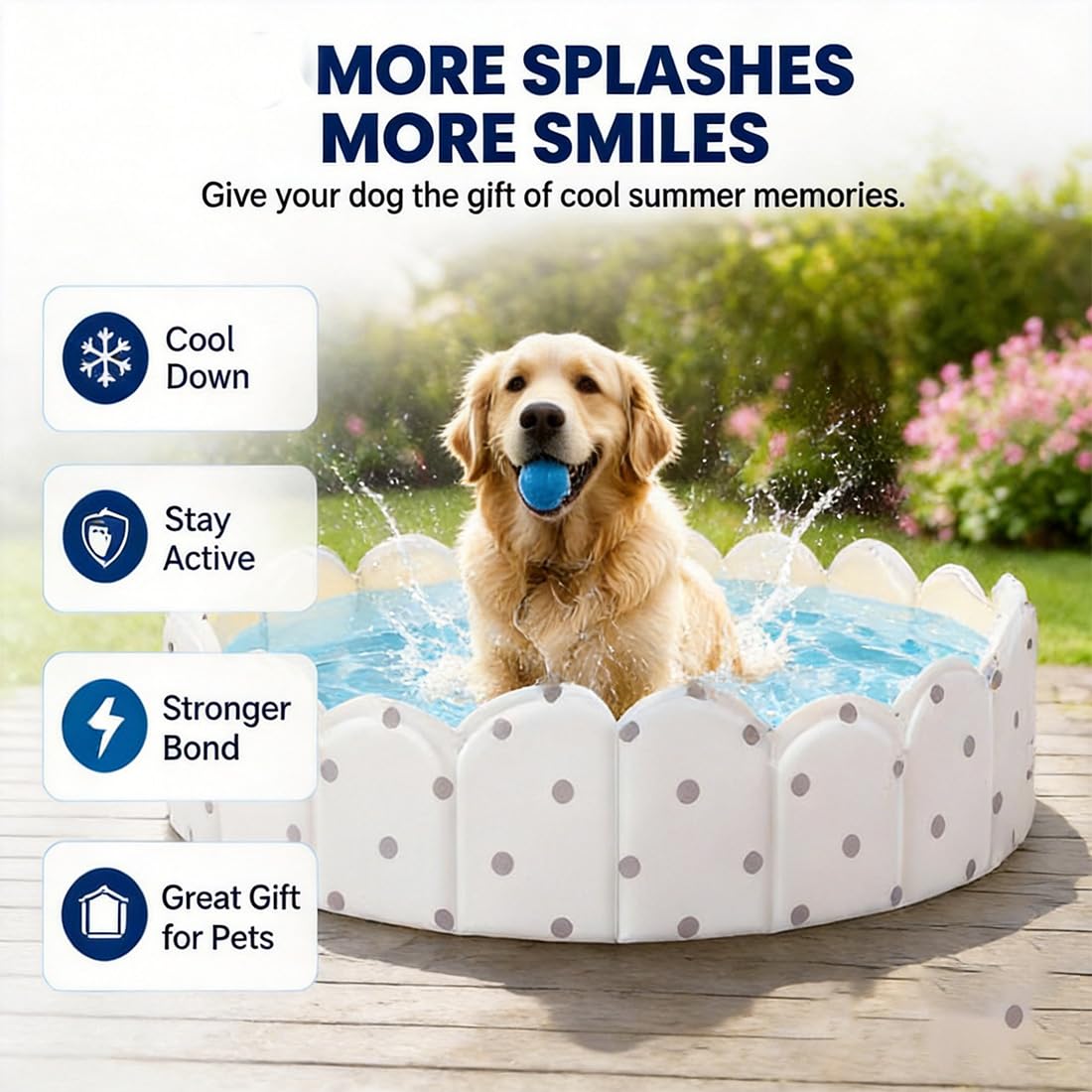 Piscina para Perros, Piscina Plegable Sin Inflado de PVC Resistente a Pinchazos, Bañera Portátil para Perros Pequeños y Grandes, Jardín Exterior Verano Viaje Playa (120CM)