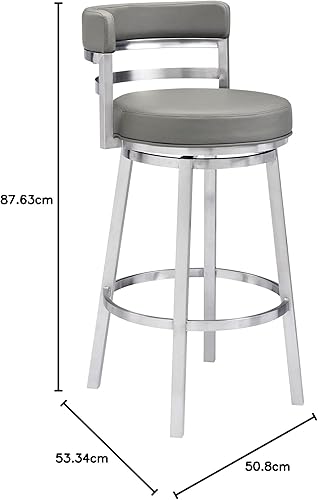 Miniatura 67 de Armen Living Madrid - Taburete giratorio de 30 pulgadas de altura de barra de cuero sintético gris moderno y acero inoxidable cepillado para Gris y