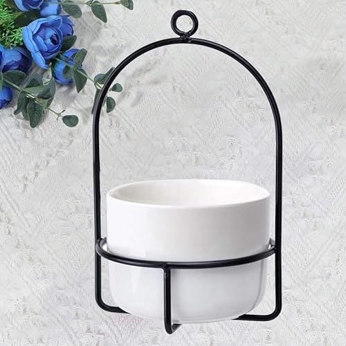 Miniatura 7 de Macetas colgantes de interior, 1 juego de soporte de metal con maceta de cerámica, maceta moderna para suculentas con soporte negro, jarrón interior