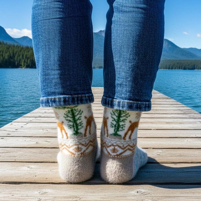 Image of Angora Wool Socks - Machine Washable Dry-Foot Fuzzy Warm Breathable Soft Unisex Indoor /Outdoor Socks for Women and Men