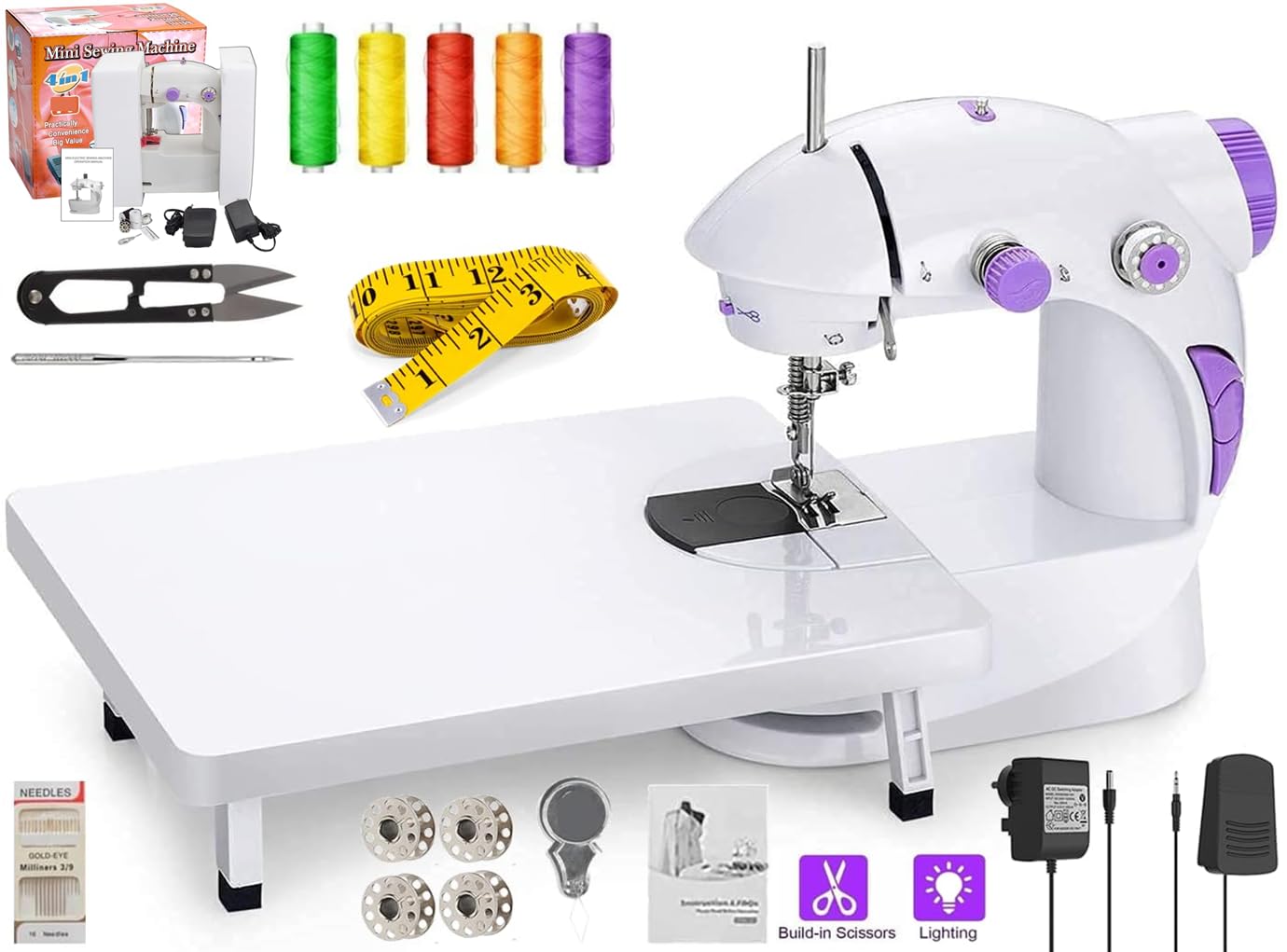 Kiwilon 2025 Mini Sewing Machine Electric With Table Set I Stitching Machine For Home Tailoring With Foot Pedal, Adapter, Built-In Focus Light I Silai Machine (SM-3)