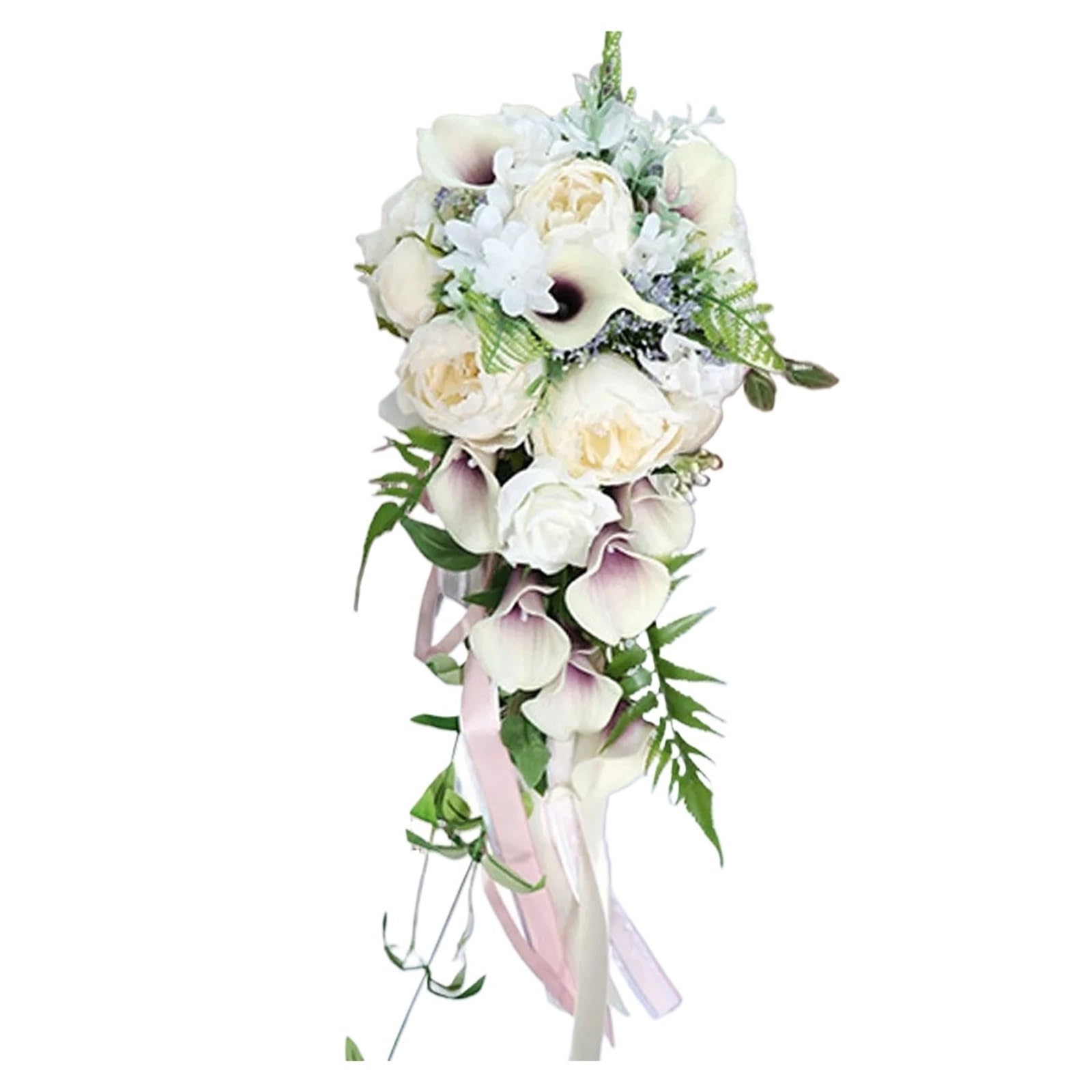 Bouquet da Sposa Fiori di peonia Calla Artificiali for Sposa con Nastri, Mazzo di Fiori Finti for Damigella d'Onore da 21 Pollici