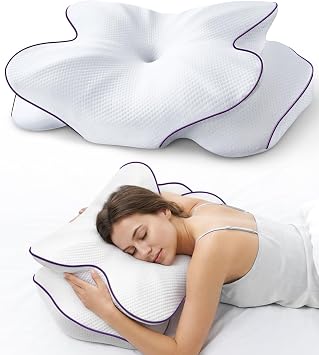 AZBESTPRO Memory Foam Cervical Pillow for Neck Support & Pain Relief, Butterfly Ergonomic Design 2415.755.7 Inches, Removable 100% Polyester Pillowcase, Suitable for Side & Back Sleepers Purple