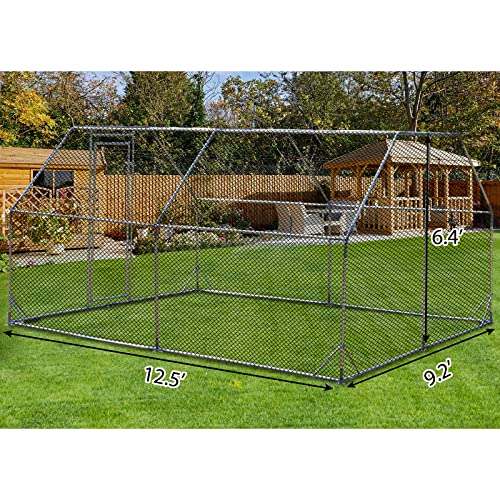Large Metal Chicken Coop Walk-In Poultry Cage Hen Run House Rabbits Habitat Cage Flat Roofed Cage With Waterproof And Anti-Ultraviolet Cover For Outdoor Backyard Farm Use #TOP5