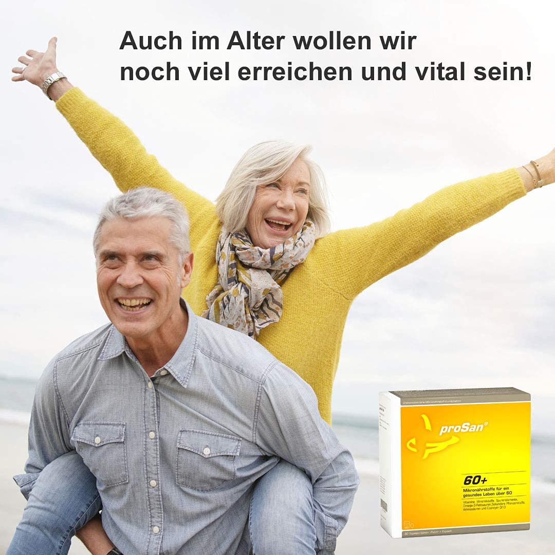 proSan 60+ (Monatspackung: 30 Sticks + 30 Kapseln) | Vitamine, Mineralien, Spurenelemente, Omega-3-Fettsäuren, Pflanzenstoffe, Aminosäuren, Coenzym Q10