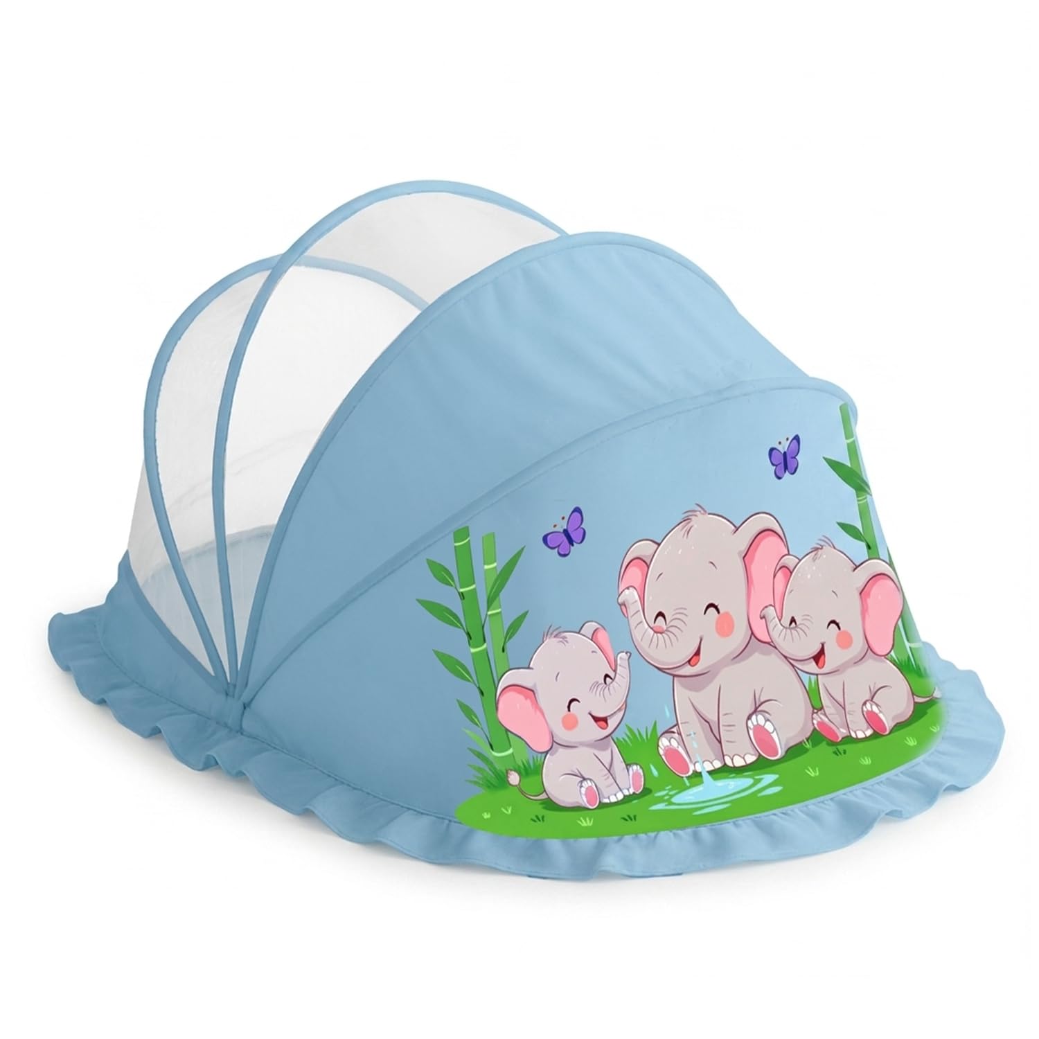 LifeKrafts Foldable Bottomless Baby Mosquito Net | Cradle & Bed Net for Newborns & Infants (0-24 Months) | Breathable Mesh Protection | Baby Blue Elephant Design | 90 x 50 x 50 cm-image-38
