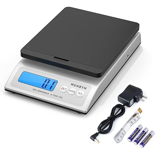MUNBYN Shipping Scale, Accurate 66lb/0.1oz Postal Scale with Sweet Pink Style, Hold/Tear/PCS Function, Auto-Off, Battery & AC Adapter, Back-Lit LCD Display, Digital Scale for Packages and Food Black