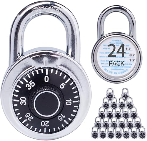 Candados de combinación con cuerpo de metal, uso en interiores para taquillas de gimnasio y casillero escolar, Negro, paquete de 24