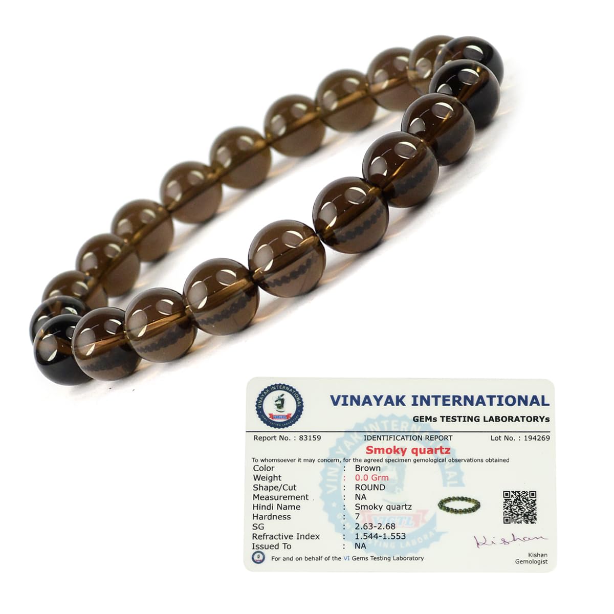 Natural Certified Smoky Quartz Bracelet Crystal Stone 10 mm Round Bead Bracelet for Reiki Healing and Crystal Healing Stones (Color : Grey)