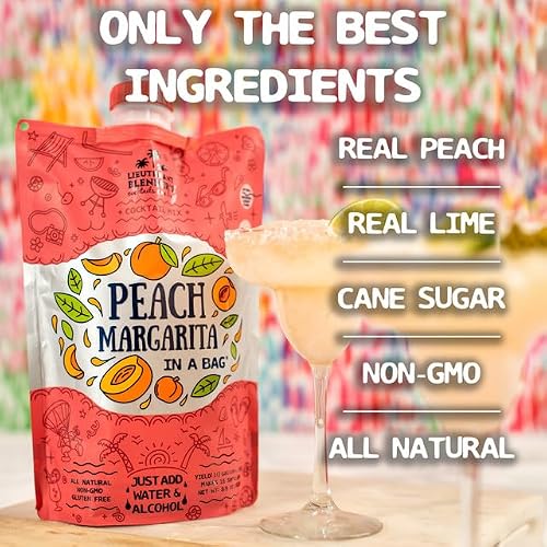 Lt. Blender's Peach Margarita in a Bag - Peach Margarita Mix - Each Bag Makes 1/2 Gallon - Non-GMO Cocktail Mix - No Blender Needed - Add Liquor, Wine or as a Mocktail (Pack of 3)