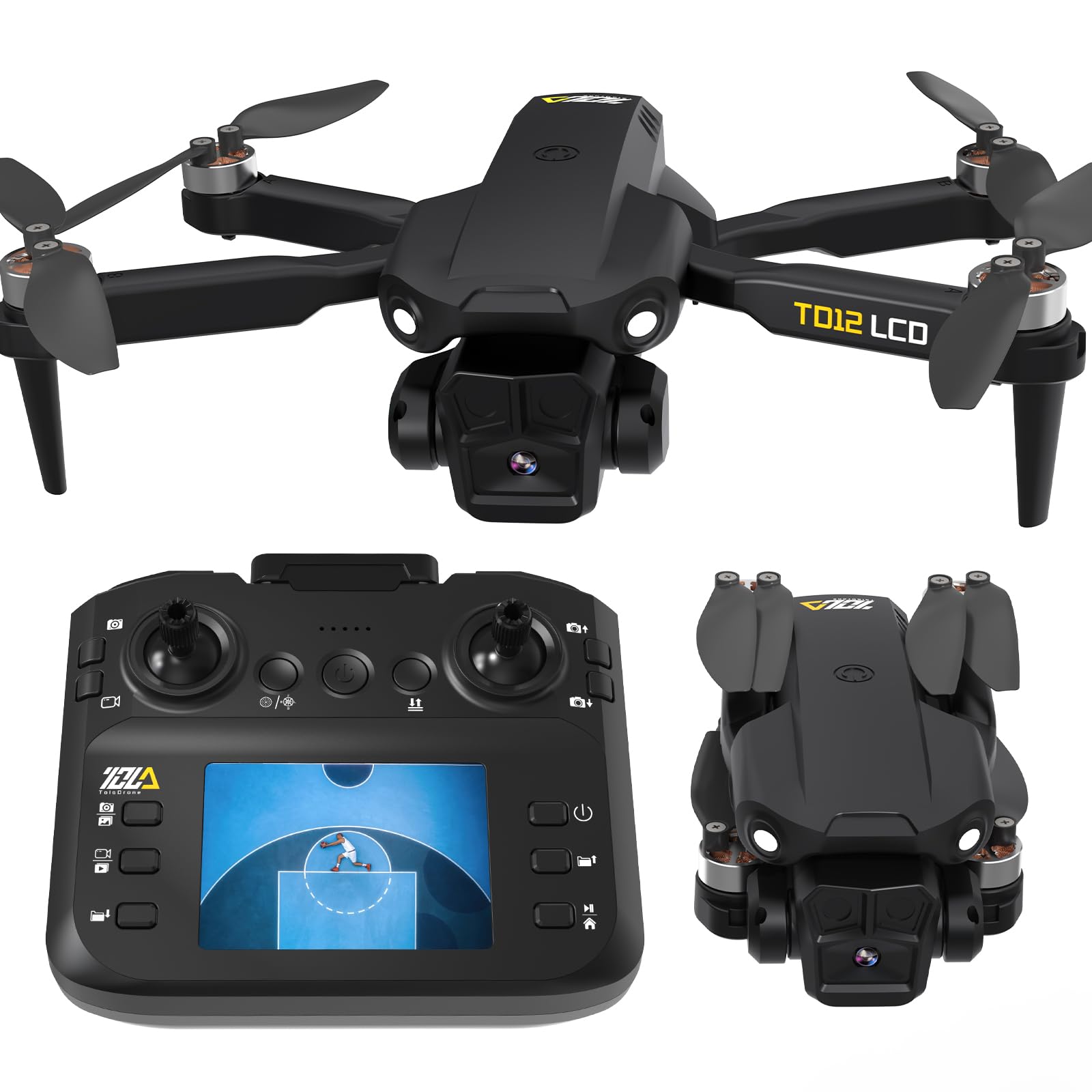 Toladrone Drohne mit Kamera, Drohnen für Erwachsene und Anfänger, LCD-Bildschirm Fernbedienung mit Echtzeitübertragung, Headless-Modus, Bürstenloser Motor, Faltbarer Quadcopter, TD12LCD Drohne