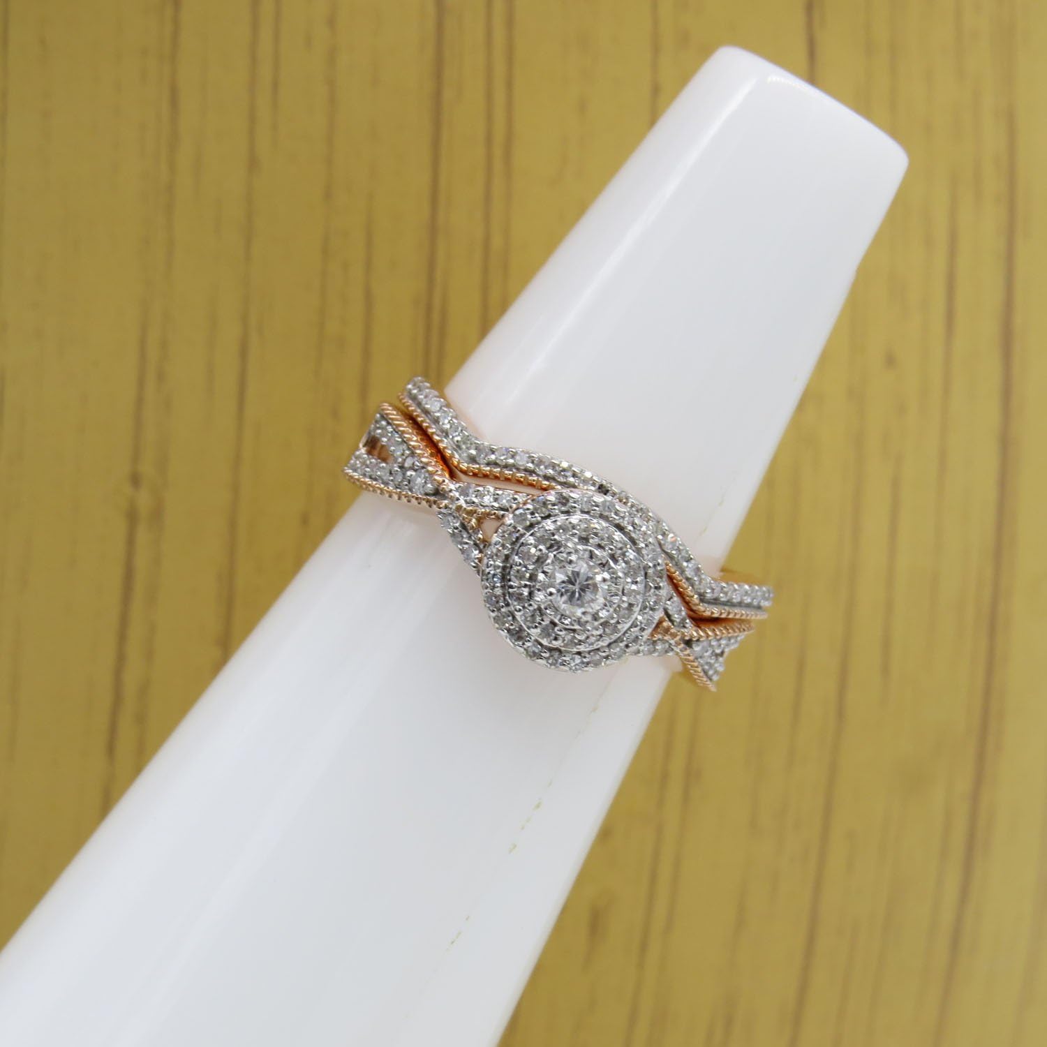 Dazzlingrock Collection 0.35 Ctw 10K Real Solid Gold Round White Natural Diamond Women Swirl Twisted Engagement Ring Set