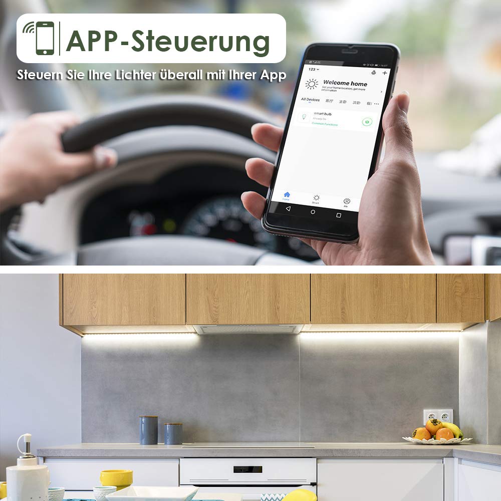 LAMPAOUS Oświetlenie podszafkowe LED Smart ściemnianie 4 W x 6 24 W 2700 K do 6500 K lampka nocna oświetlenie szafy, listwa świetlna kompatybilna z Echo Alexa Siri Echo Google Home i IFTTT (nie jest potrzebna)