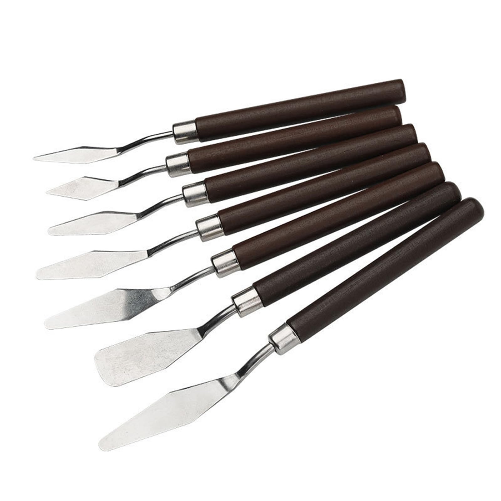 7 Pieces Stainless Steel Spatula Palette Knife Set Wood Handle Palette Knives for Oil Painting, Color Mixing Blending