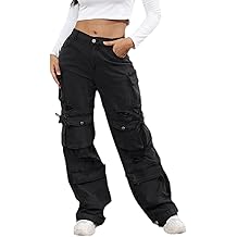 ThusFar Women's High Waist Baggy Jeans Flap Pocket Cargo Pants Loose Denim Pants Streetwear