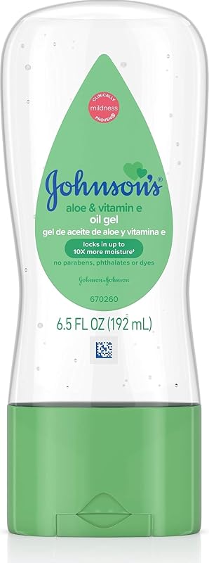 Johnson's Baby Oil Gel, Aloe Vera & Vitamin E, 6.5 fl oz | Mineral Oil Enriched, Moisturizing Baby Massage Oil, Dry Skin Relief for Kids & Adults, Gentle on Delicate Skin