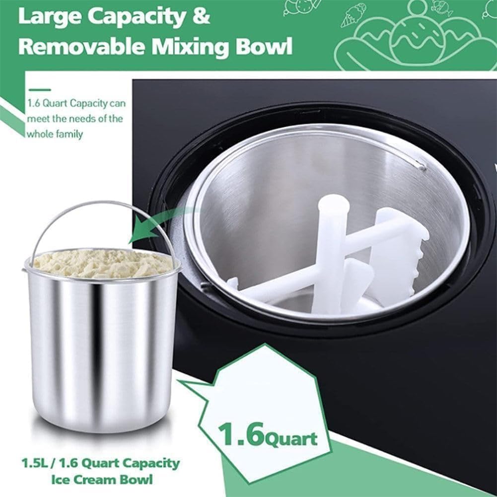 Soft Serve - Máquina de helado de acero inoxidable de 1,5 L con pantalla LCD, 3 modos, fácil de limpiar, ideal para el hogar, cocina y uso comercial