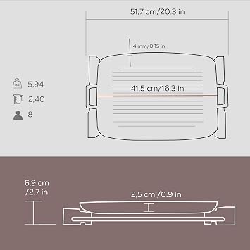 Lava Casting Grill Tray with Grill Surface, Metal Handle, Wooden Stand, 31x42cm