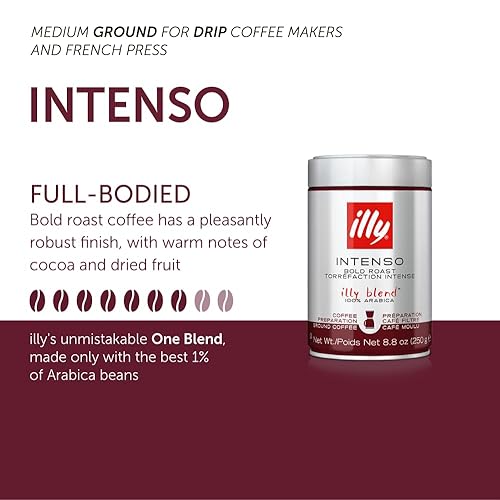 Miniatura 3 de Illy Intenso Café molido de tostado intenso, cafetera de goteo, sabor robusto y completo con notas profundas de cacao, café 100% arábica, sin