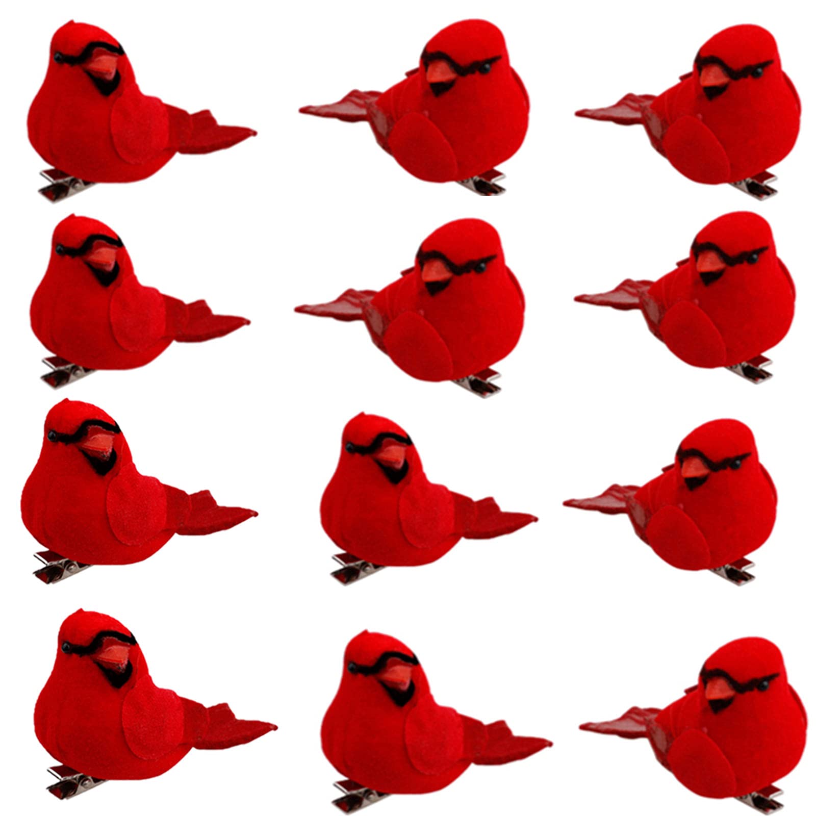 Marooma Artificial Red Cardinal Birds with Metal Clip, 12PCS Simulation Feather Foam Birds Red Cardinals Birds Clip On Christmas Tree Ornaments for Xmas Home Decor
