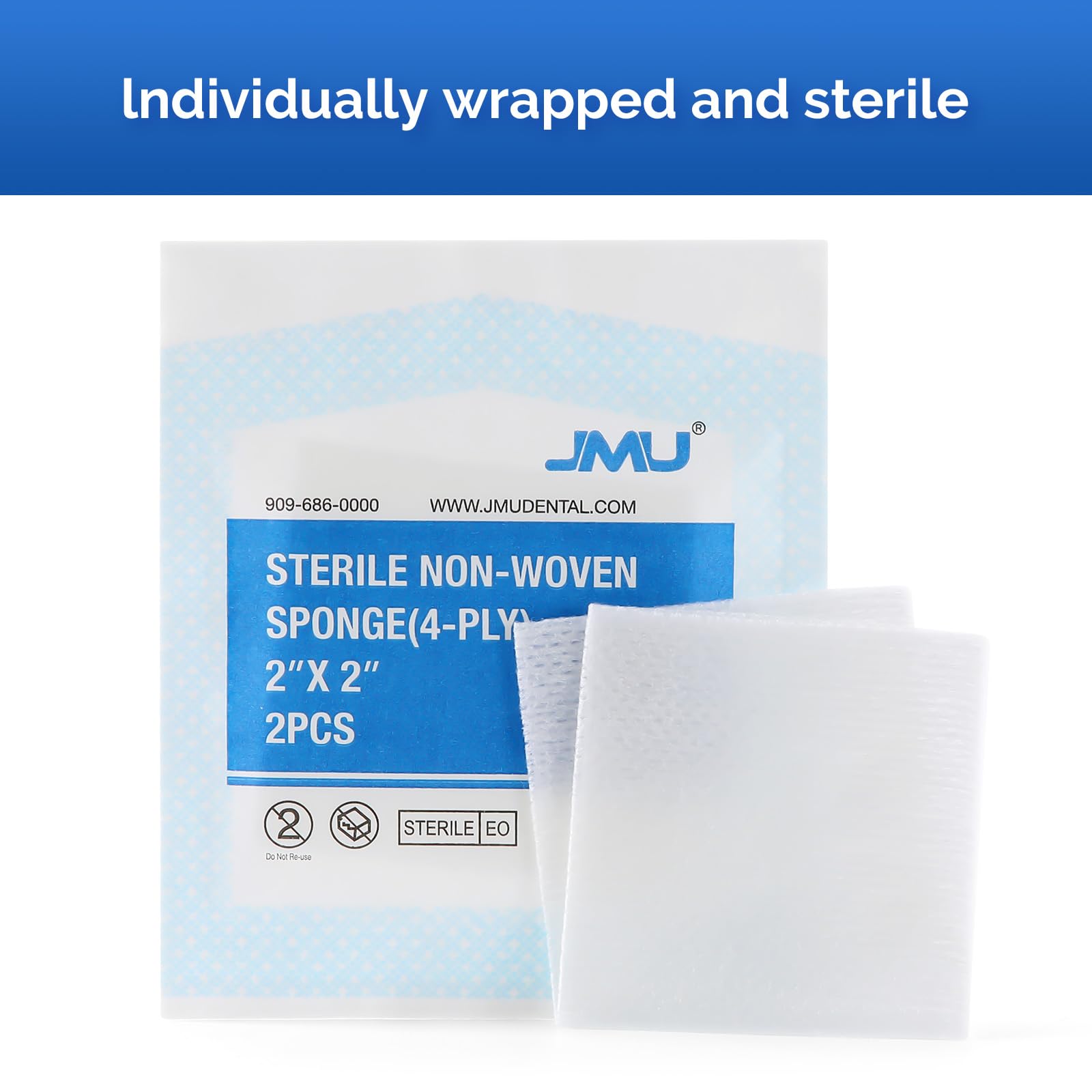 JMU Sterile Gauze Pads 2x2 Non-Woven, Sterile Gauze Sponges 50 Pack/100 Pcs — Amazon image 2