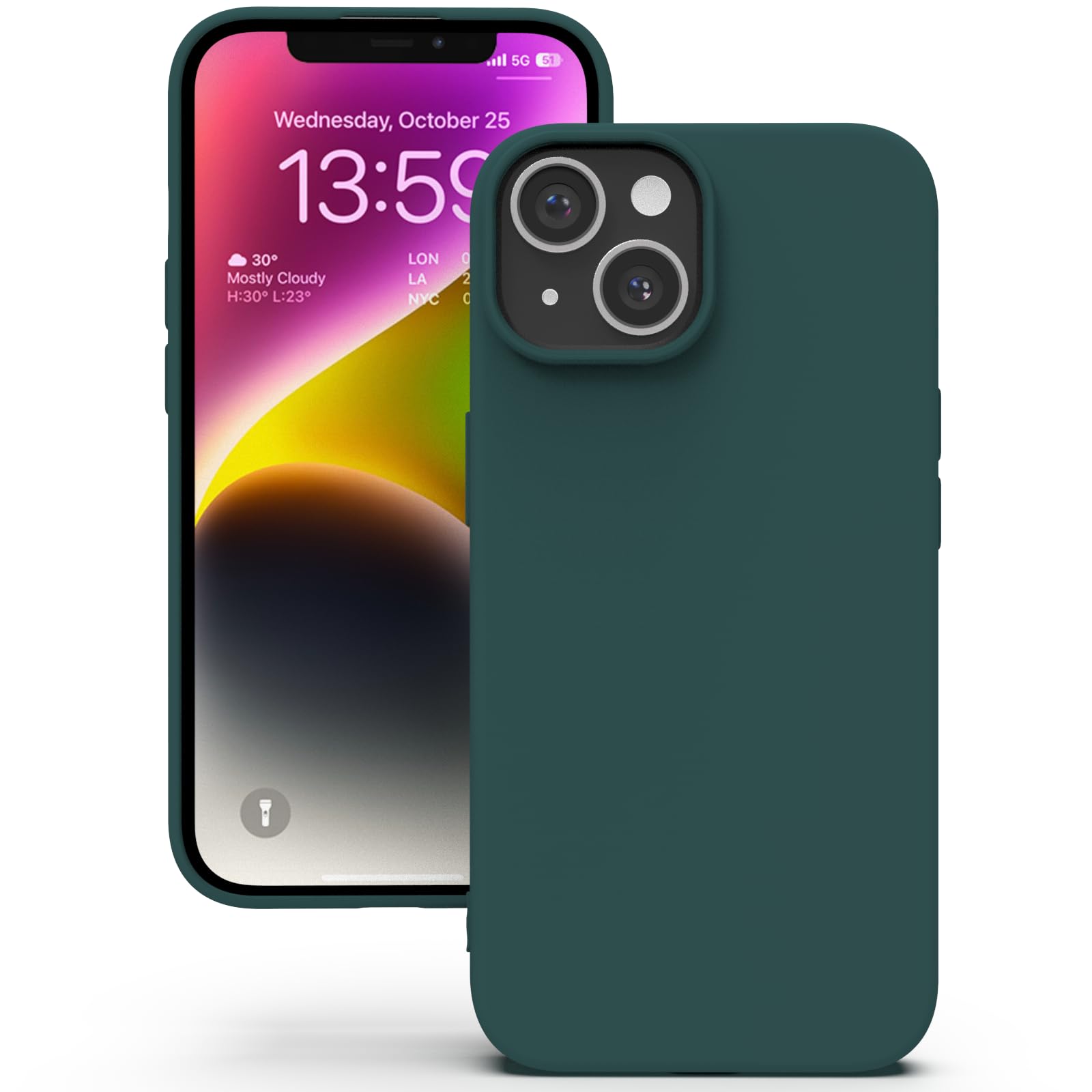 YATWIN Hülle für iPhone 14 Plus, Silikon Handyhülle mit Futter, 1mm Kamera und Displayschutz, Dünn & Leicht, Anti Kratzer Case, Grün