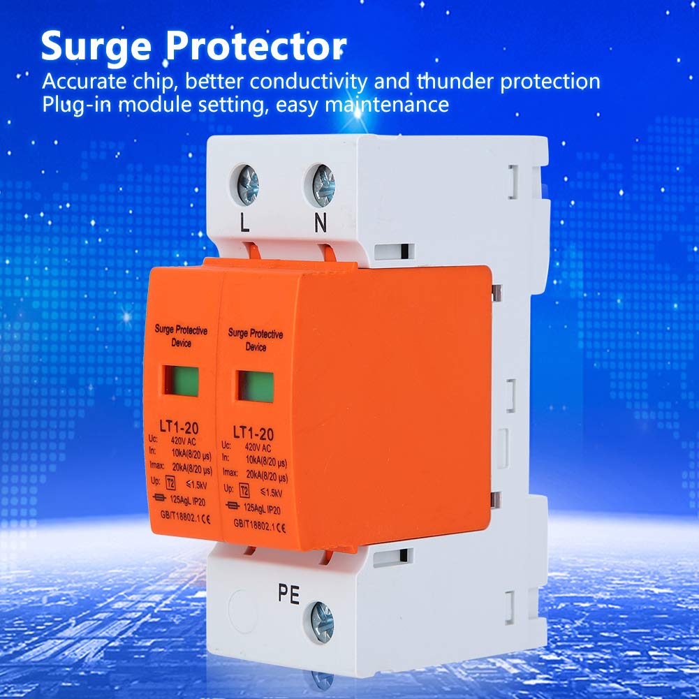 DC Solar PV Surge Protection Device Orange Arc Module, LT1-20, 2P 420VDC 20KA, 35 mm DIN rail mounting