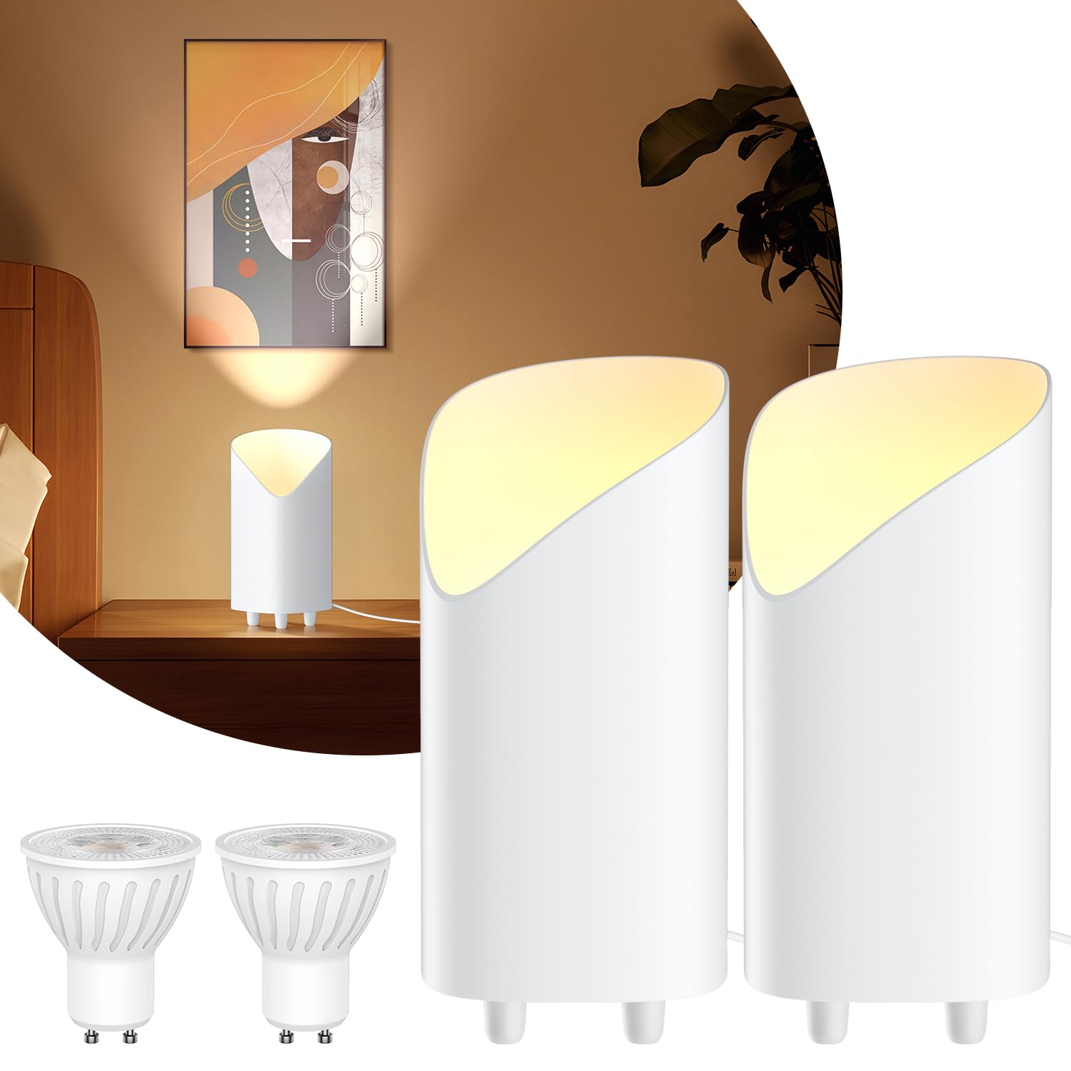 BENMA LED Uplight Spot 2 Stück, 7W Bodenstrahler Innen, Indirekte Beleuchtung Wohnzimmer, Bodenlampe inklusive GU10 LED Lampe 500LM, Warmes Licht mit 3000 Kelvin, Weiß