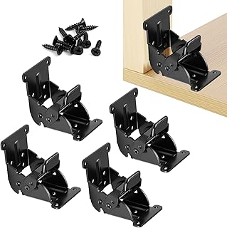 YDAJIURI Folding Brackets 4 Pack, Heavy-Duty Self-Locking Hinges with Screws, Foldable Lock Extension Support Brackets for Table Legs, Bed Legs, Workbenches – Black