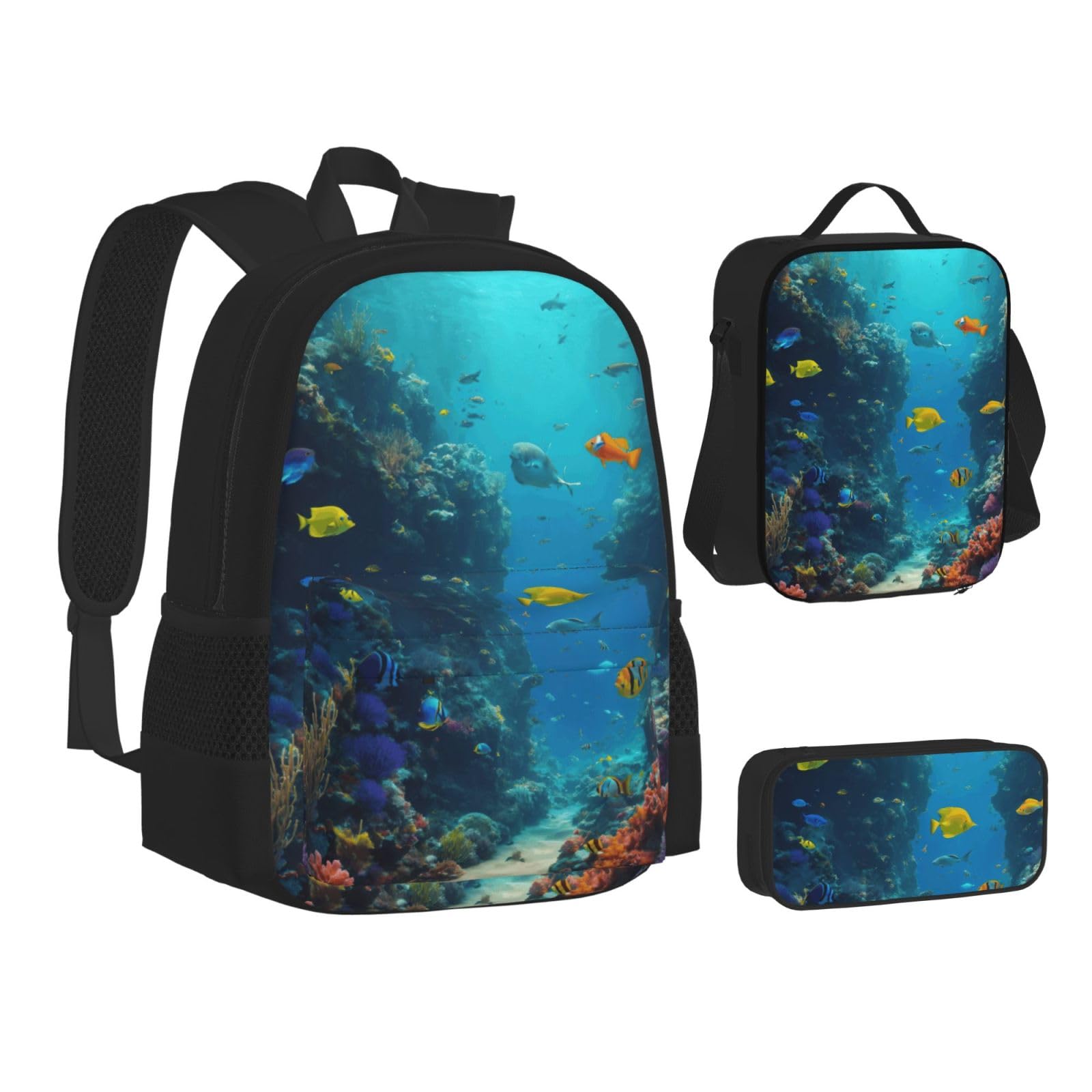 Zaino, borsa portapranzo, astuccio, set da 3 pezzi, per lavoro e