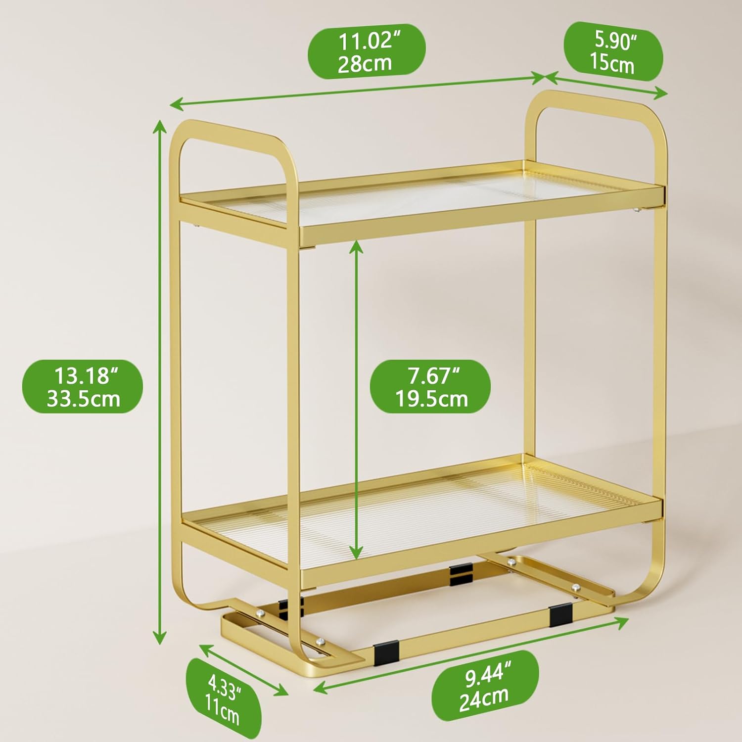 REFGY Gold Perfume Organizer 2 Tier Bathroom Counter Organizer, Fragrance Stand Display for Vanity, Metal Countertop Storage Shelf for Makeup, Skincare, Bathroom & Kitchen, 11.02" x 5.90"