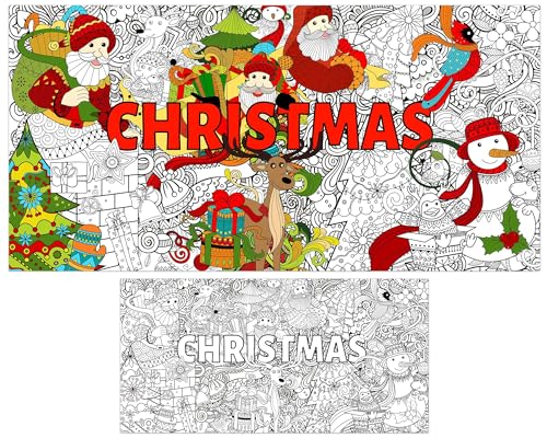 Giant Christmas Coloring Poster for Adults Kids Large Mandala Coloring Tablecloth Sheets Pages Huge Merry Xmas Holiday Gift Home Classroom School Activity Game Wall Decorations Crafts Party Supplies