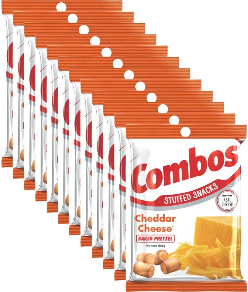 COMBOS Cheddar Cheese Pretzel Baked Snack Packs, Cheese Crackers Snacks, 6.3-Ounce Bag Bulk Box (Pack of 12)