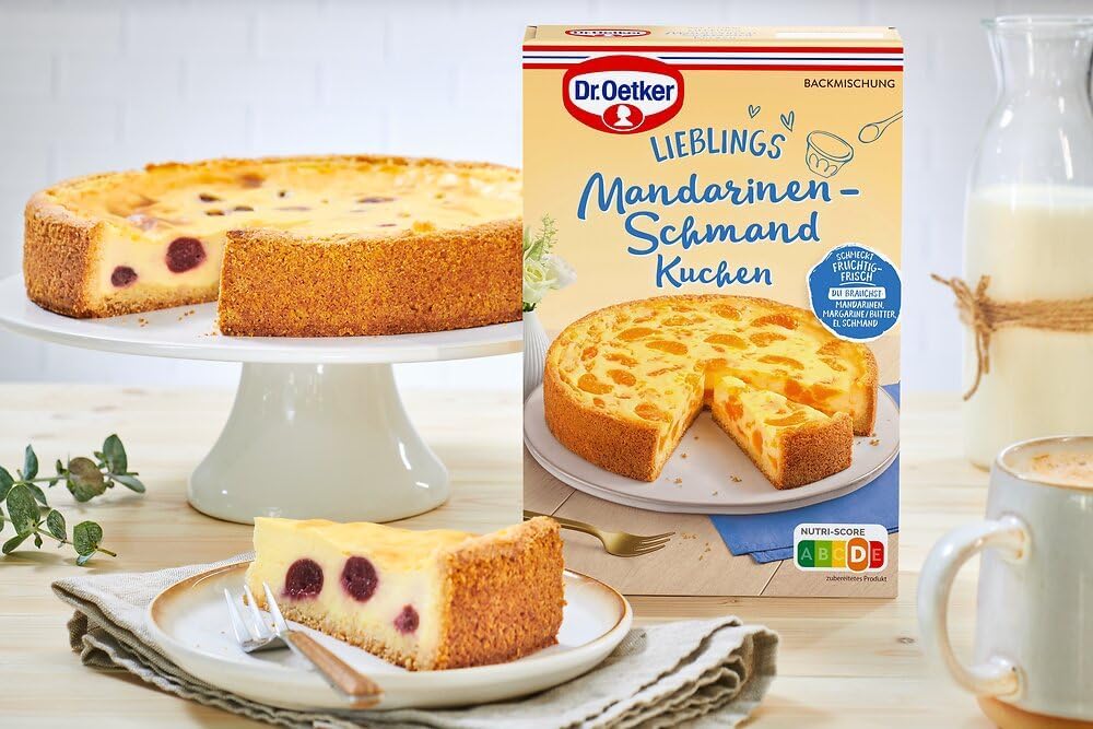 Dr. Oetker Mandarinen-Schmand Kuchen, 6er Pack Kuchen-Backmischung für fruchtig-frischen Geschmack, Kuchenmischung für einfache Zubereitung & gelingsicheres Backen, 6 x 460 g