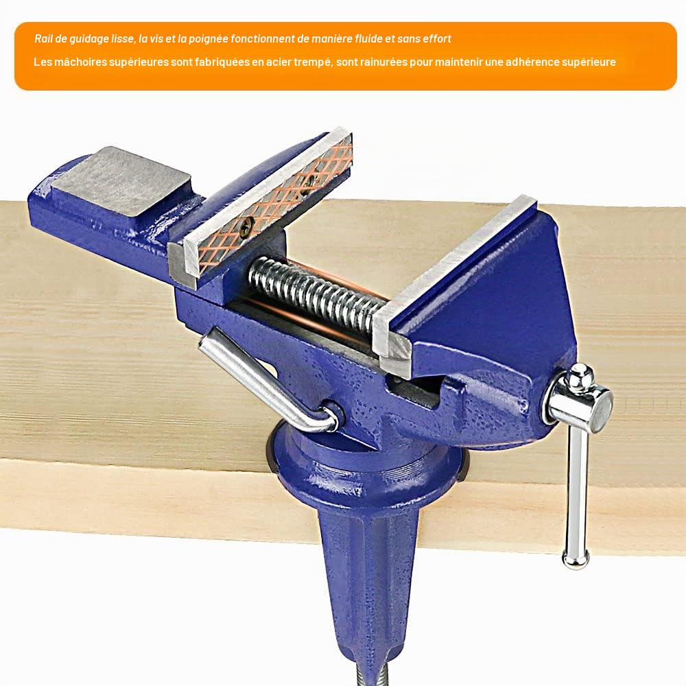 Étau de table 80 mm Petit étau rotatif 360° Avec enclume et axe Pour travail du bois, perçage et coupe