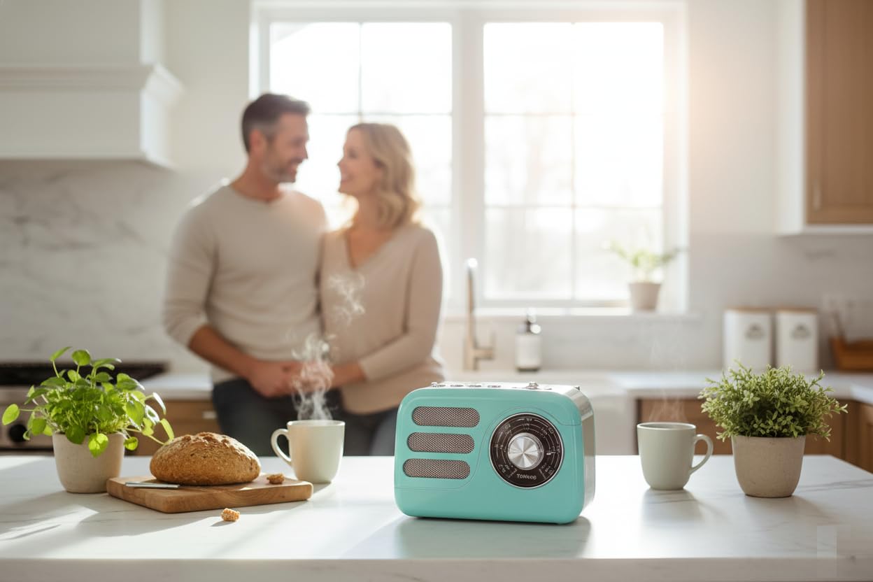 Mooov 477240 - Vintage-Radio mit Bluetooth 5.4 mit Akku, UKW/MW-Radio, tragbar, Retro, kompakter kabelloser Lautsprecher, USB und microSD, 6 Stunden Laufzeit - Türkis