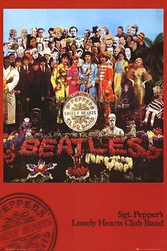 Póster musical de The Beatles (Sgt. Pepper's Lonely Hearts Club Band, rojo) - Impresión de póster de 24 x 36 pulgadas, impresión de póster de 24 x