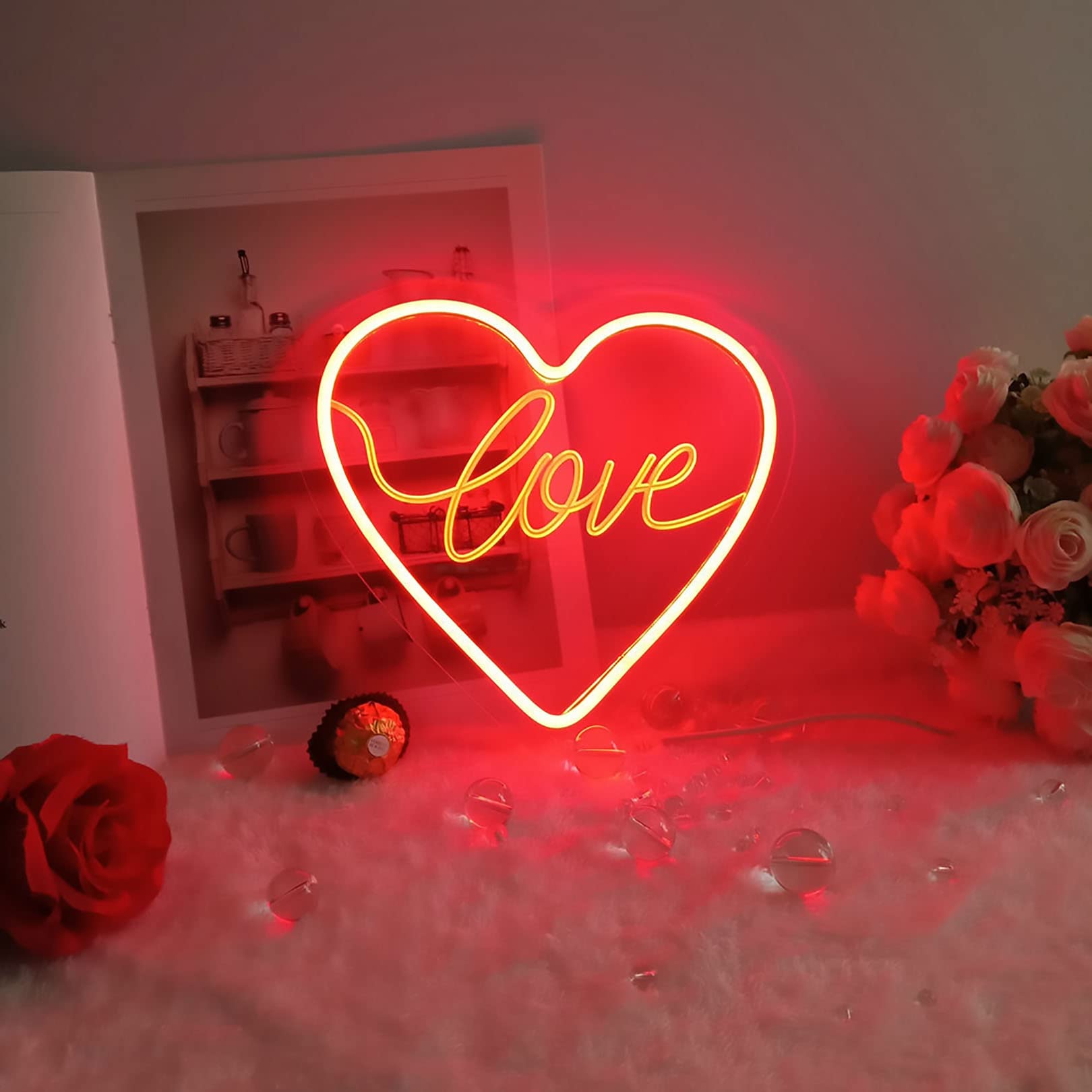 Cartel de neón LED Nube y corazón de amor Fiesta de cumpleaños Decoraciones para el dormitorio Regalo (Red)