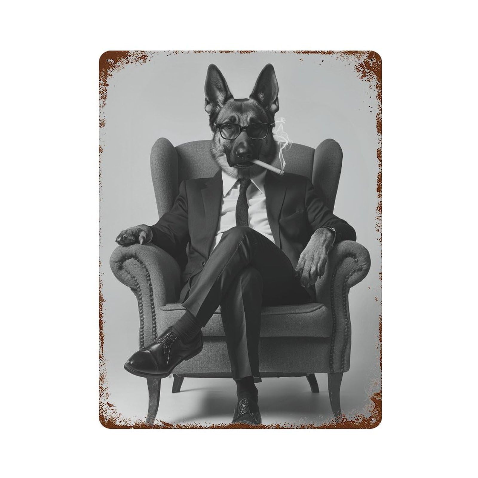 xiaoxiaoshen German Shepherd Smoking Wall Art Wall Decor Art Metal Tin Poster Modern Home Decor Art Home Bar Shop Decorations Vintage Sign 40x30cm