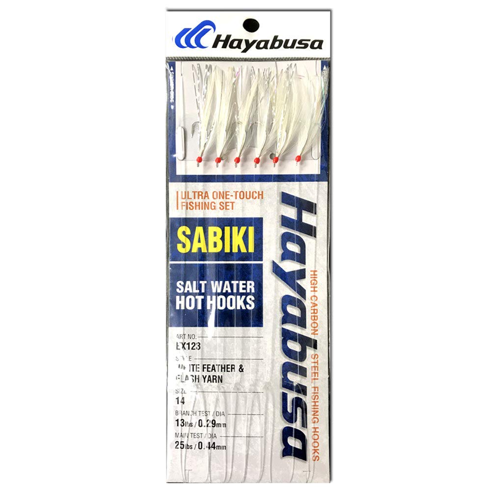 Hayabusa EX123 White Feather & Flash Yarn 6-Hook Sabiki Rig