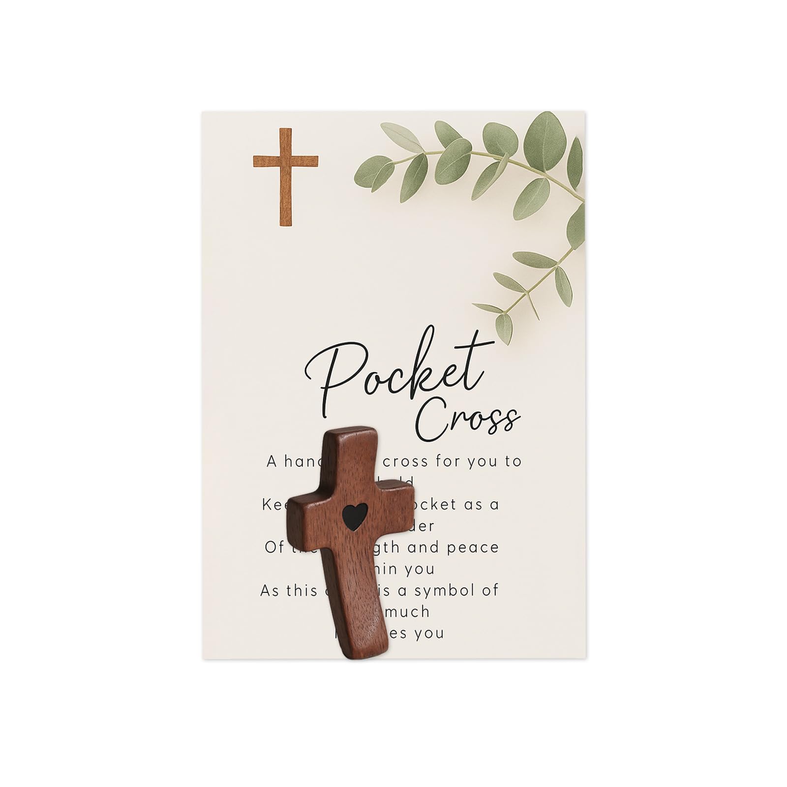 Christian Wooden Cross,Crosses My Heart - Christian Gifts,Encouragement Gift,Handheld Wooden Protection Crosses with Epoxy Heart,Portable Wood Pocket Cross for Religious Gift for Men Women
