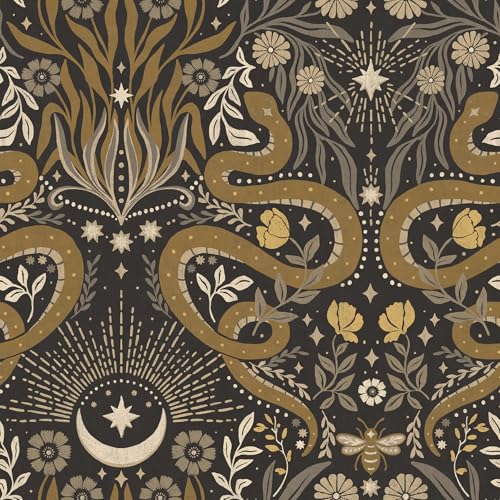 RoomMates Mystic Serpent Black Gold Peel and Stick Wallpaper, RMWS1255