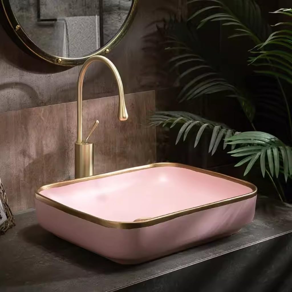 Ceramiczny zlew na naczynia, nowoczesna porcelanowa umywalka nablatowa z kranem i ociekaczem, mała umywalka łazienkowa