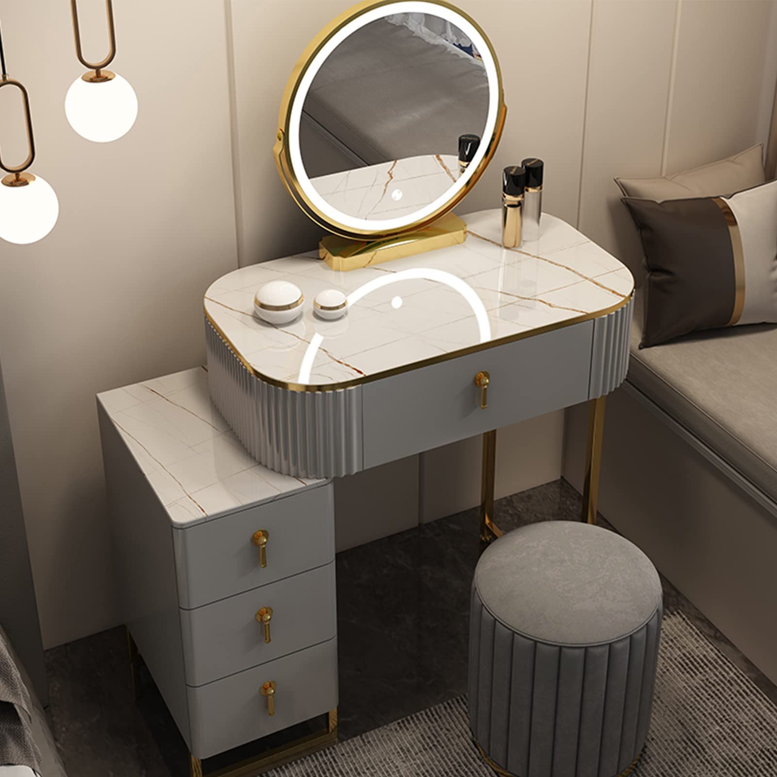 asdchZen Adjustable Brightness Desk Lighted Mirror 50Cm Makeup Vanity Set For Girls & Women Perfect Dressing Table Accessory Stylish White Finish