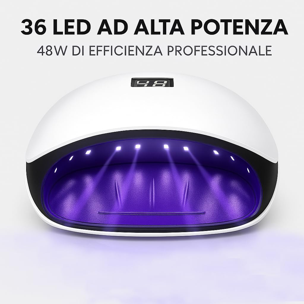 Lampada UV LED per Unghie 48W con Sensore Infrarossi e Display LCD, 4 Timer (10s/30s/60s/99s), 36 LED | Asciuga Smalto Gel, Semipermanente, Manicure e Pedicure Professionale