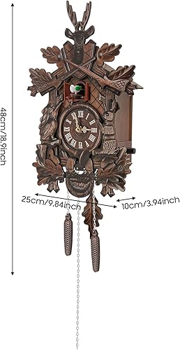 Miniatura 8 de Reloj de pared de cuco retro, reloj de cuco colgante de estilo nórdico bosque, tratamientos de empalme de mortaja y espiga, movimiento puntero de