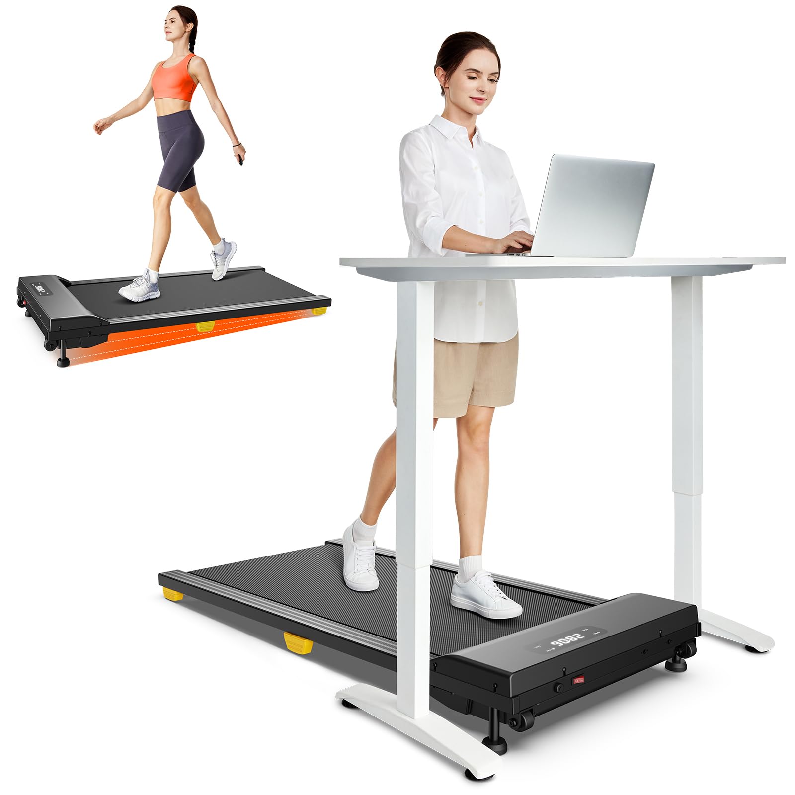 Laufband für Zuhause Neigung mit 9% Steigung, Walking Pad mit Sechs-Punkt-Stoßdämpfung, 1-6 km/h leises Laufband Schreibtisch, ‎2,5 Pferdestärken Laupad für Zuhause/Büro, Fernbedienung