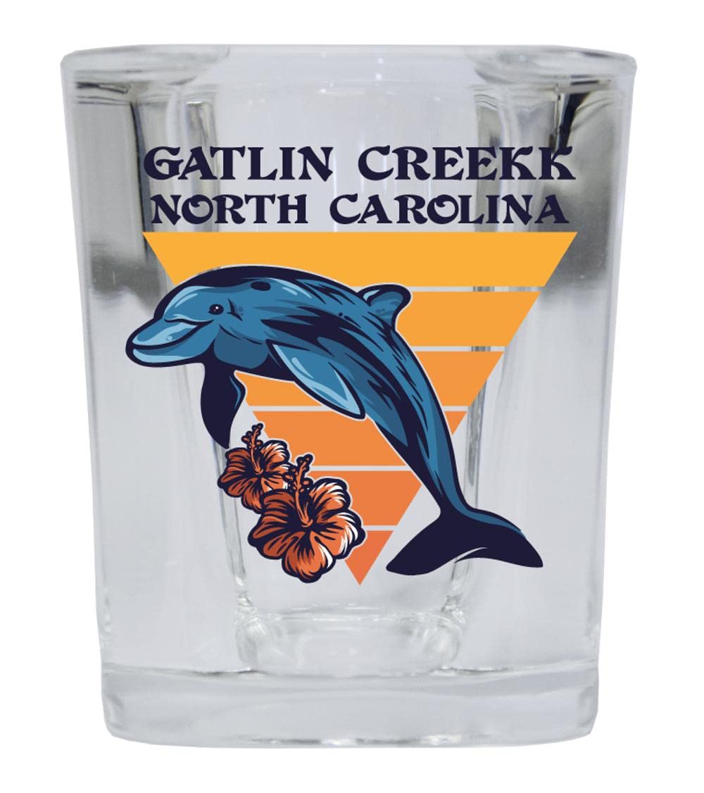 R and R Imports Gatlin Creekk North Carolina Beach Souvenir 2 oz Square Base Shot Glass Dolphin Design Single