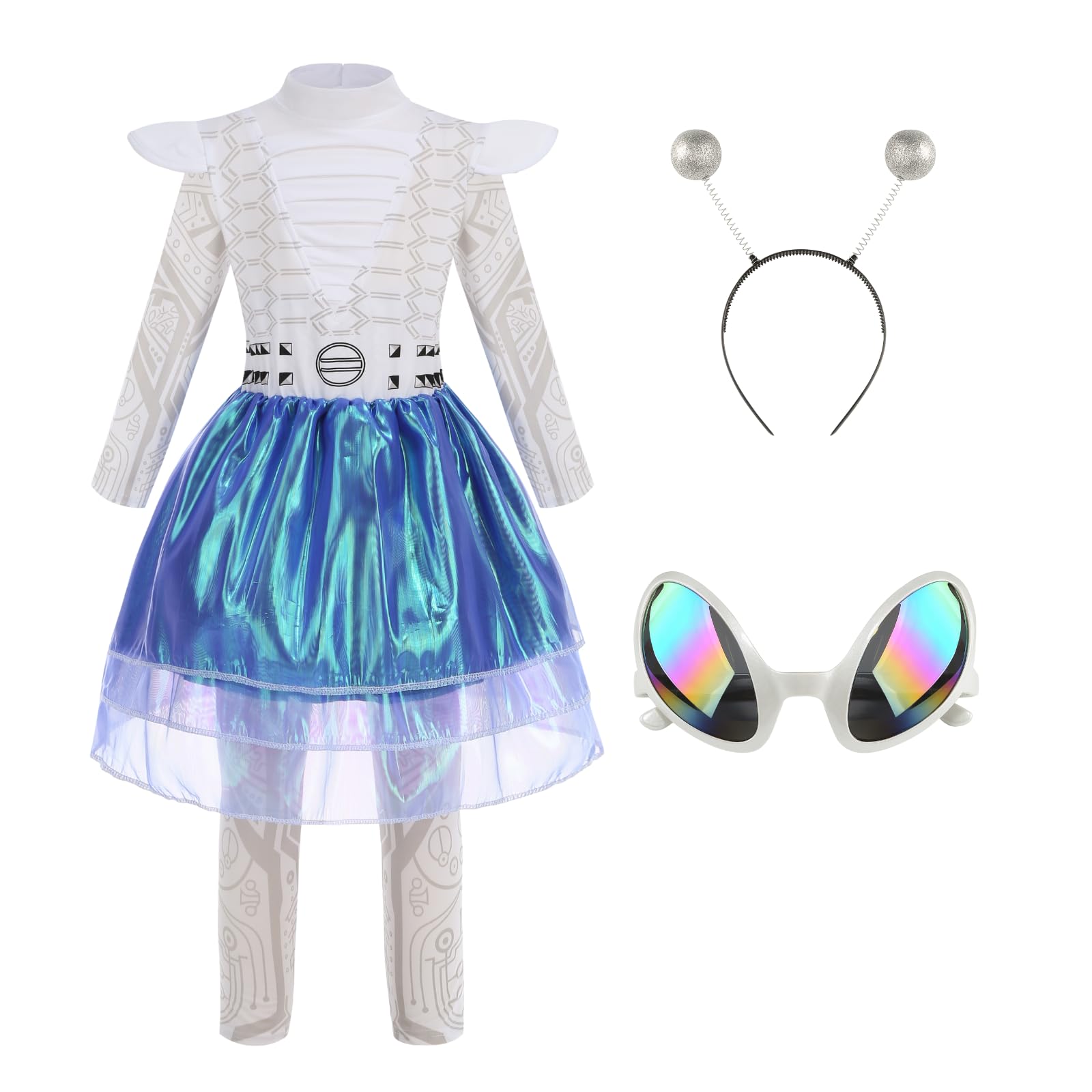 maxToonrain Kids Alien Costume Set for Girls Alien Dress with Backpack, Sunglasses, Headband